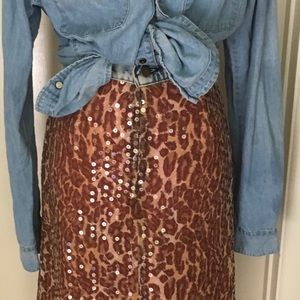 Leopard Print Sequined Skirt